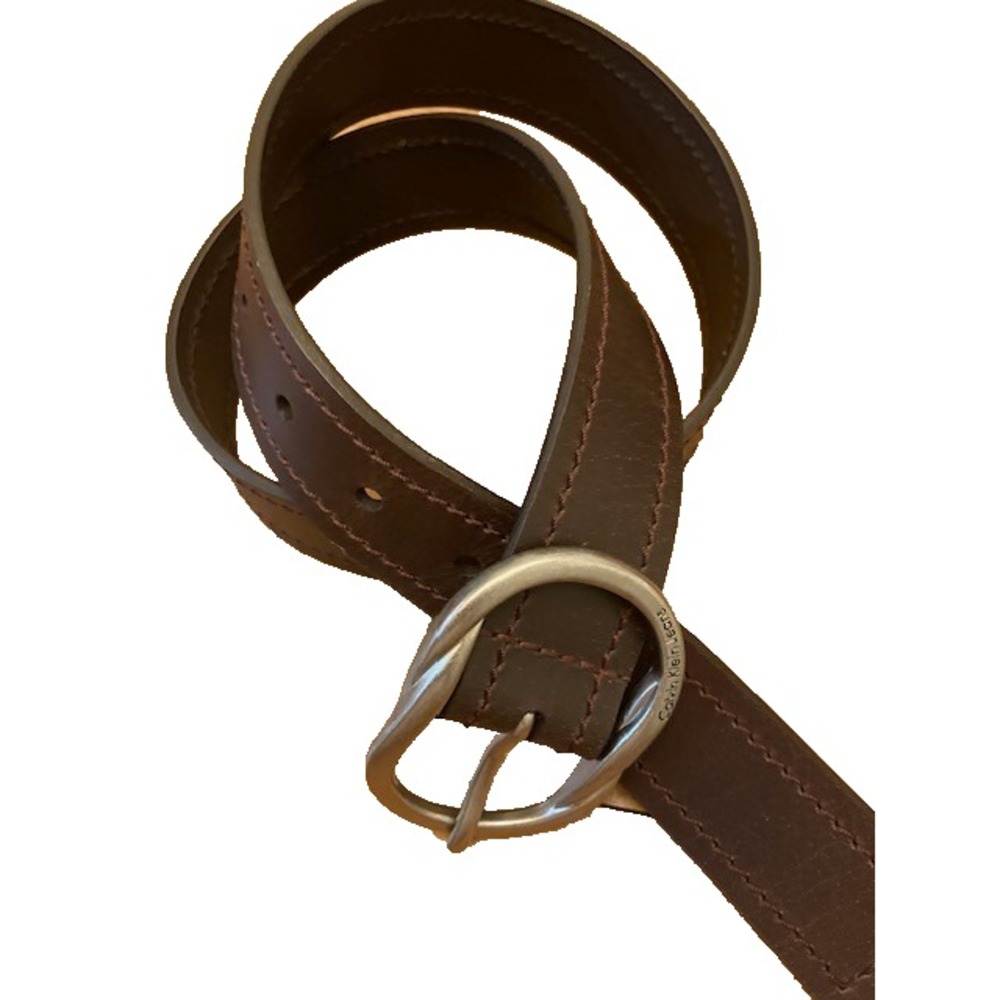 Calvin Klein‎ Brown Leather 1 3/8 in wide Stitched Casual/Dress Belt Small